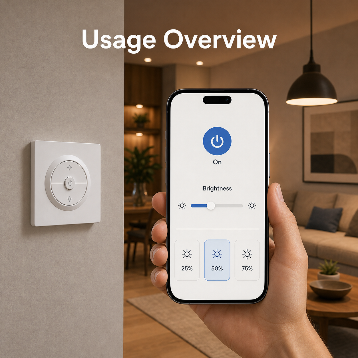 Generic smartphone brightness control interface for smart wall dimmer