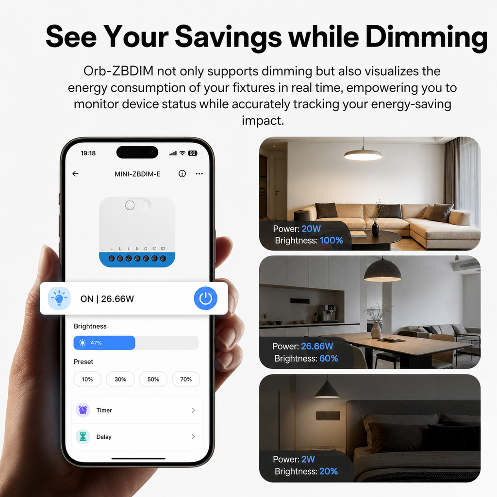 NéoDim Orb Zigbee Pro power and brightness monitoring