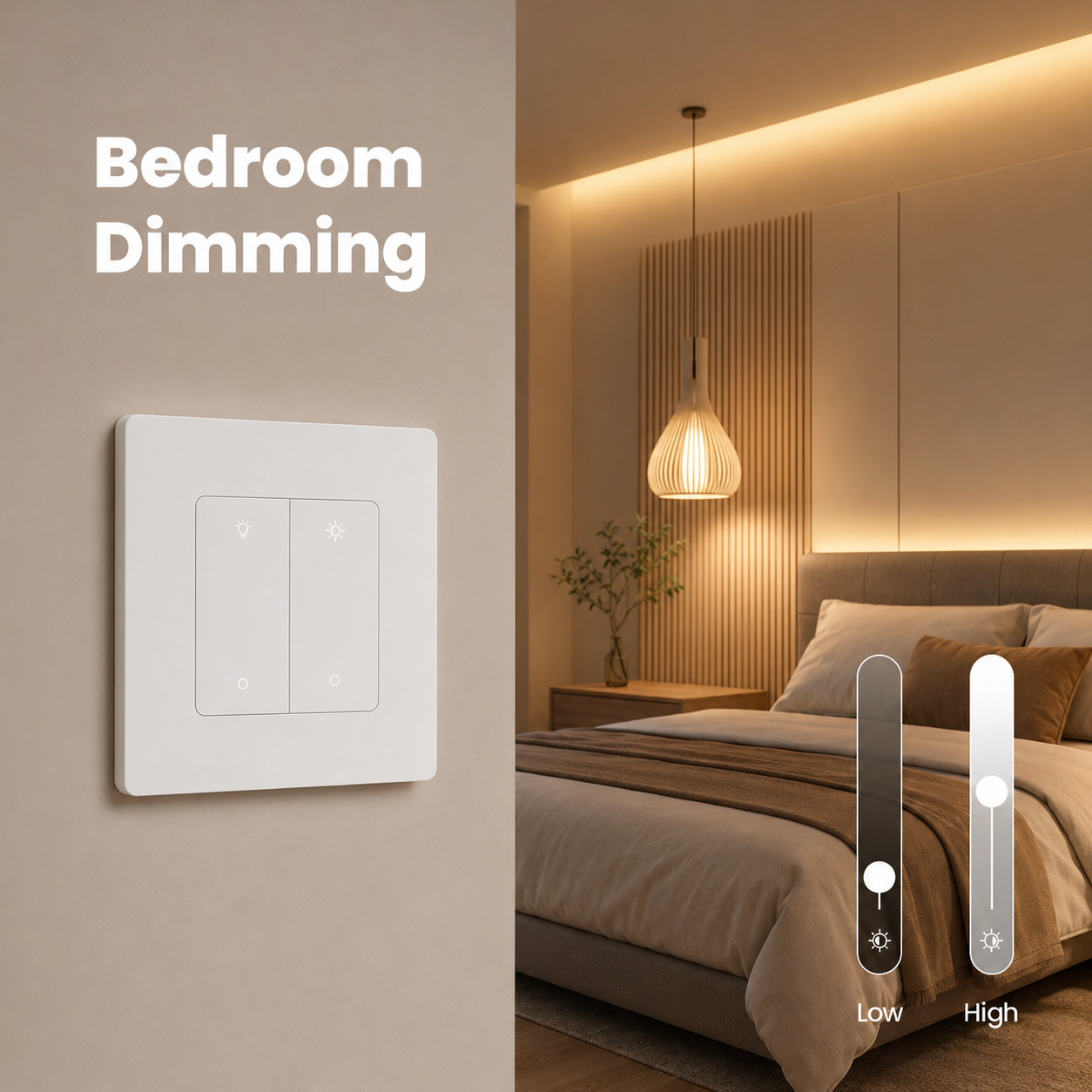 Bedroom brightness control visual for Zigbee wall dimmer switch