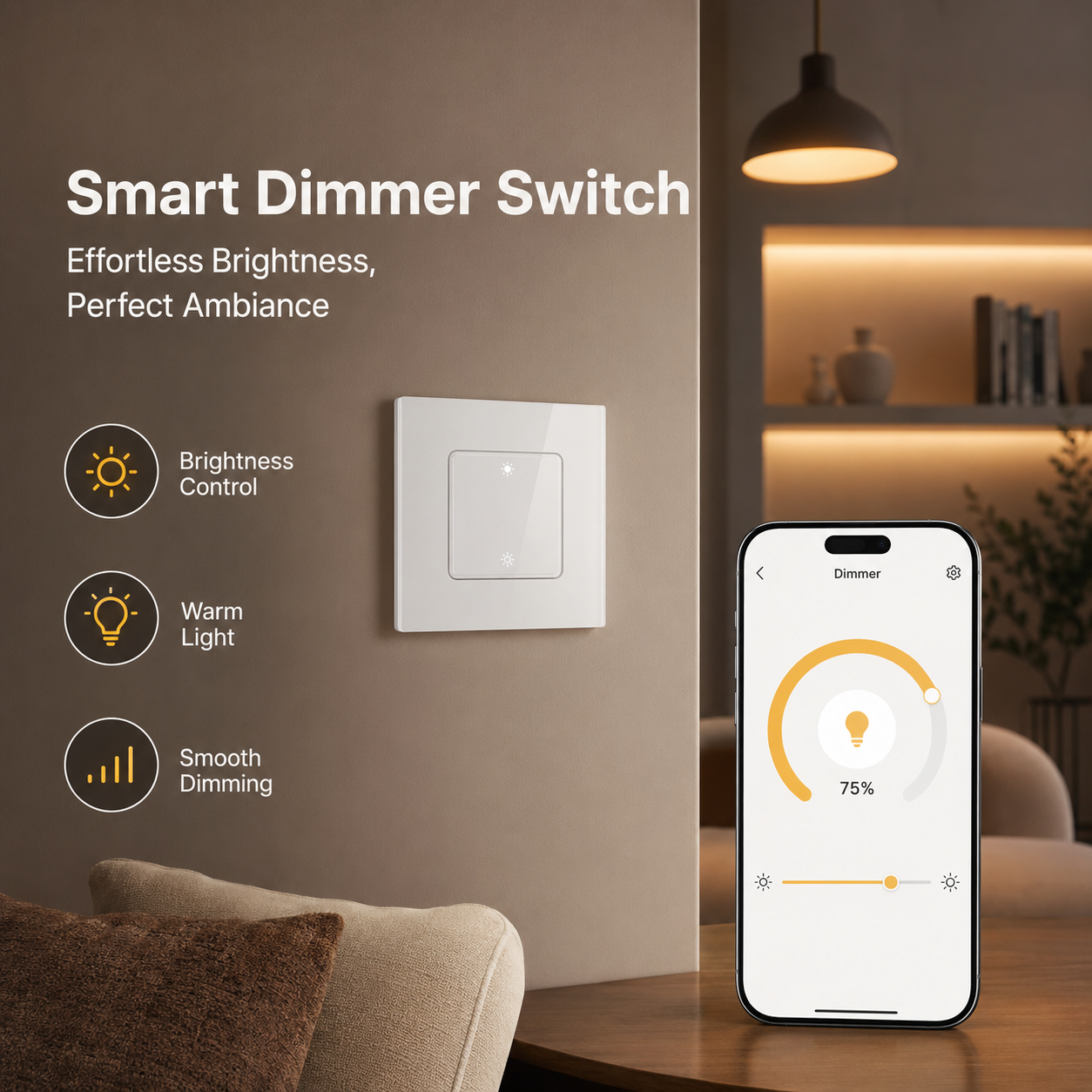 Brightness adjustment lifestyle visual for Zigbee dimmer switch