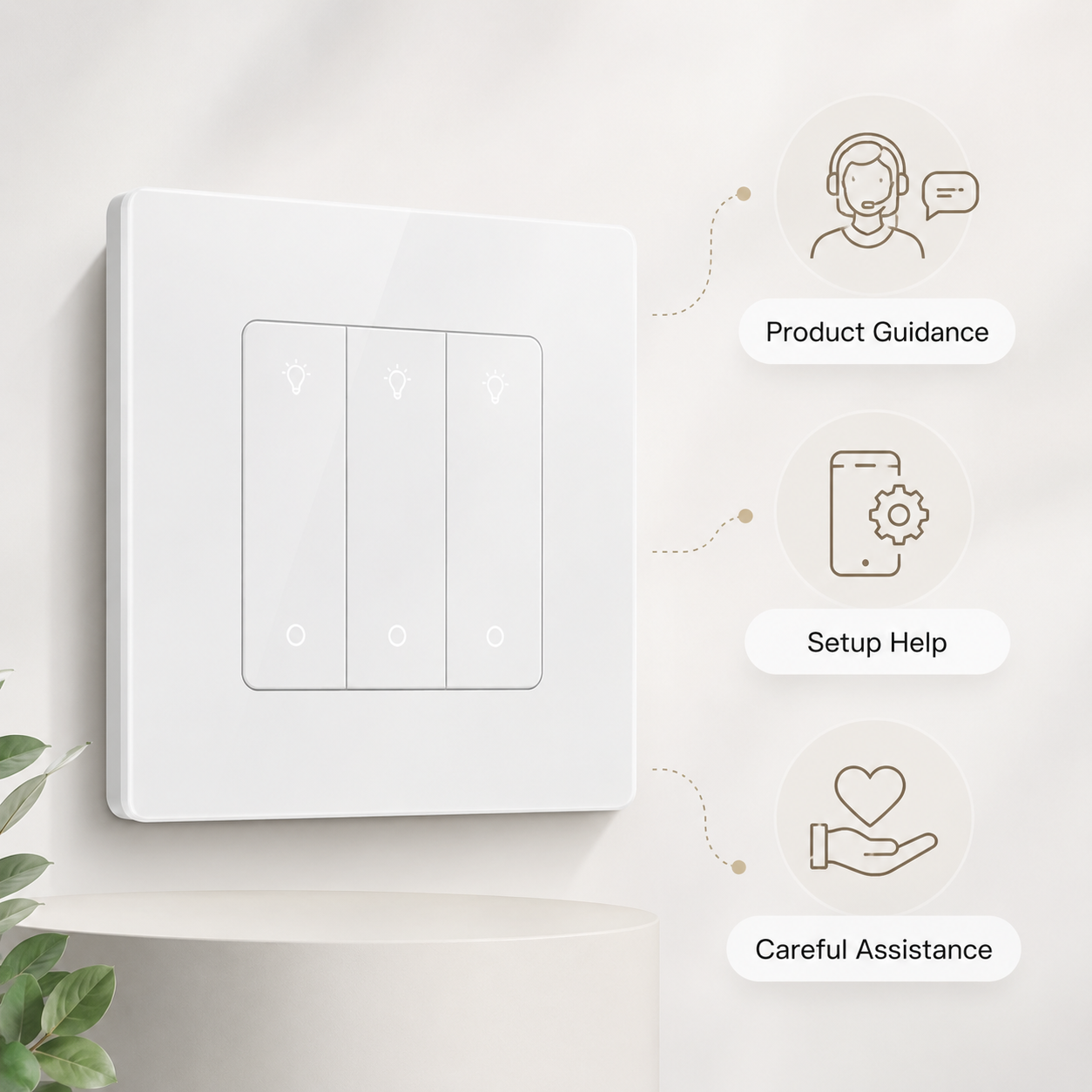 Neutral customer support visual for Zigbee wall dimmer switch