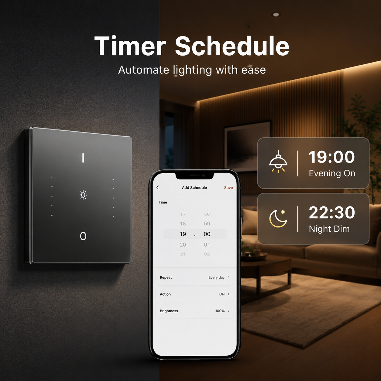 Lighting schedule timer visual for Zigbee dimmer switch
