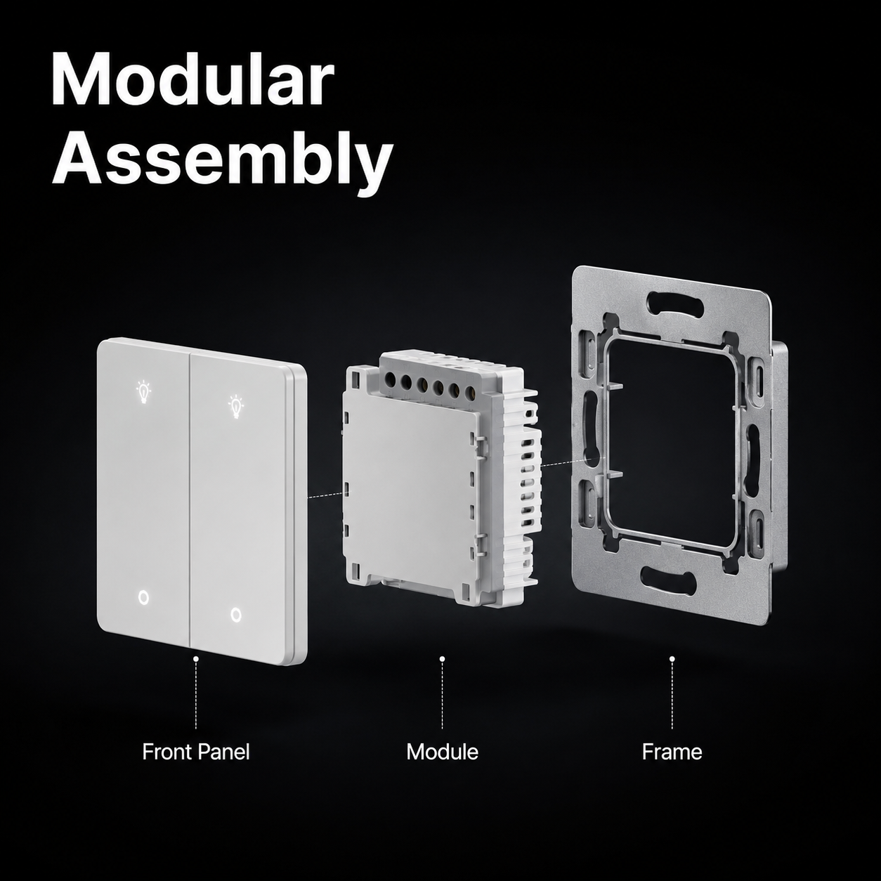 Modular assembly visual for wall dimmer switch parts