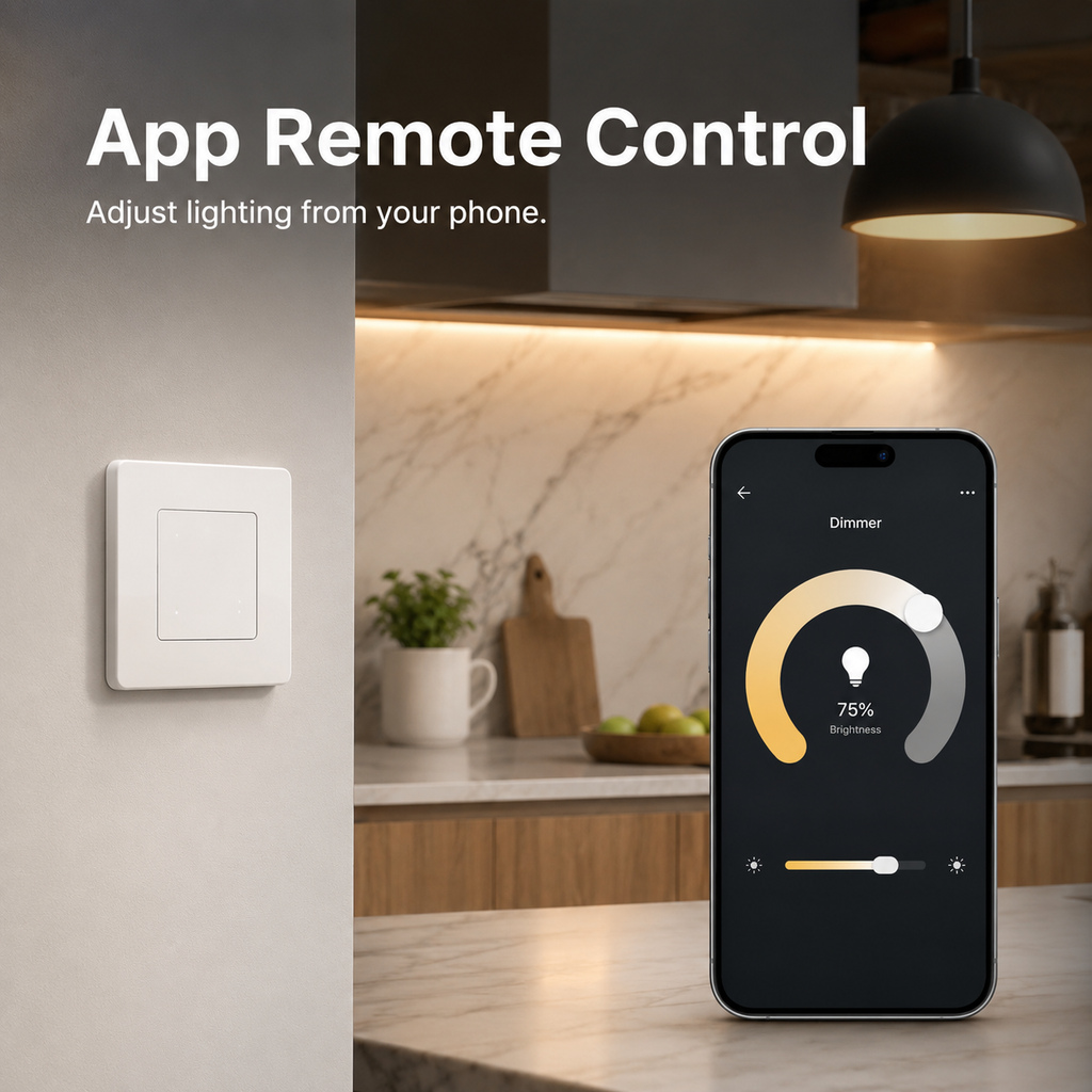 Remote app control visual for Zigbee dimmer switch in kitchen