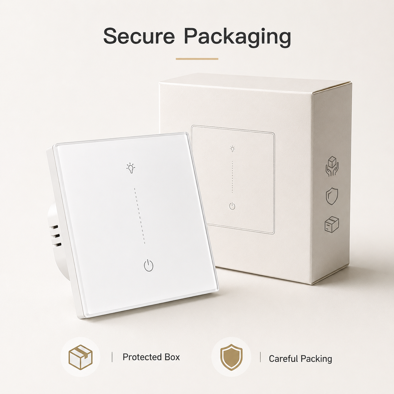 Secure packaging visual for Zigbee wall dimmer switch