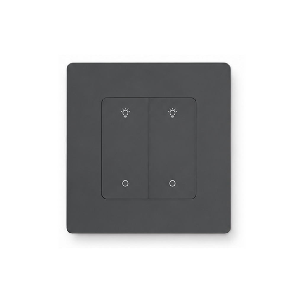 Variateur mural NéoDim Ring Comfort gris à 2 touches sur fond blanc