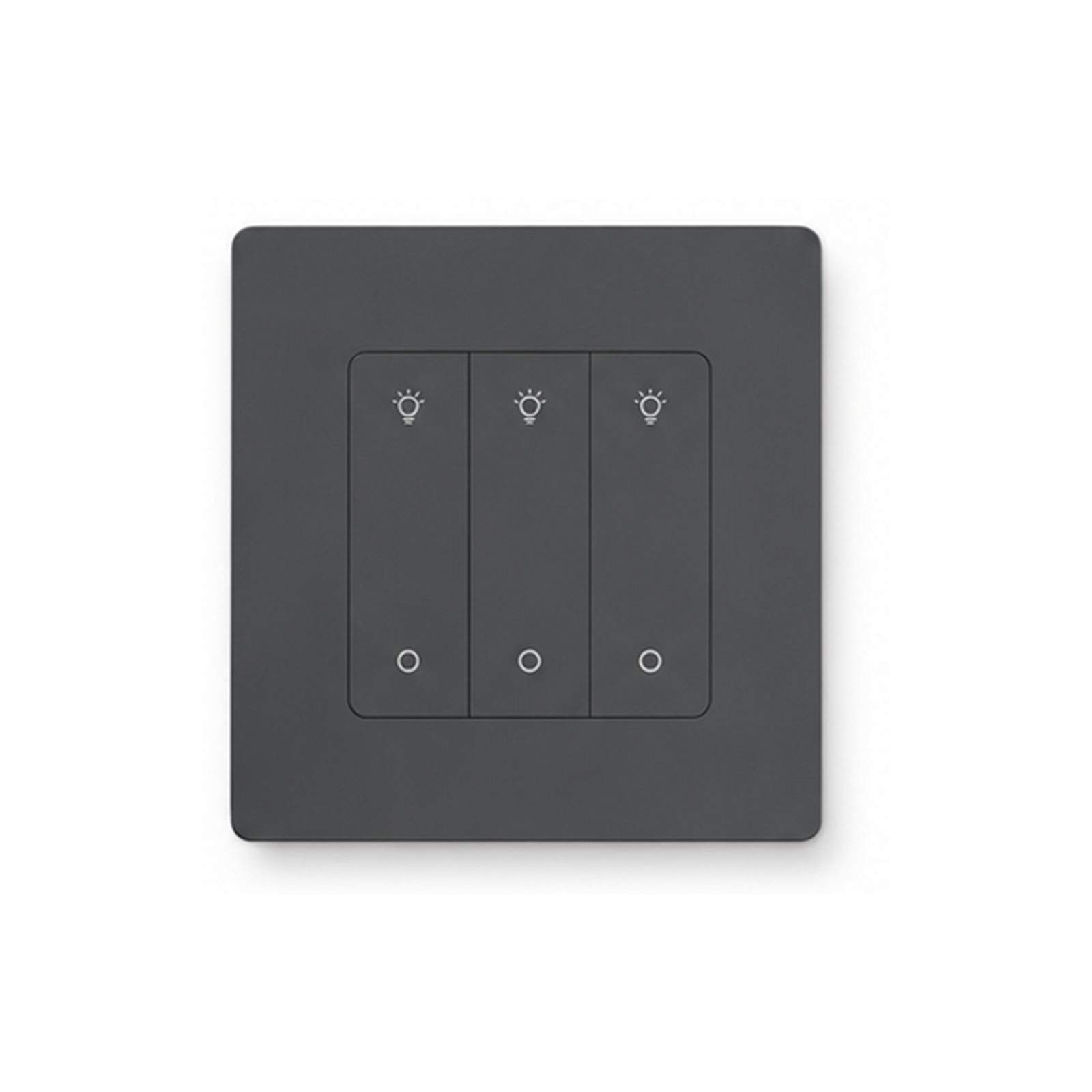 Variateur mural NéoDim Ring Comfort gris à 3 touches sur fond blanc
