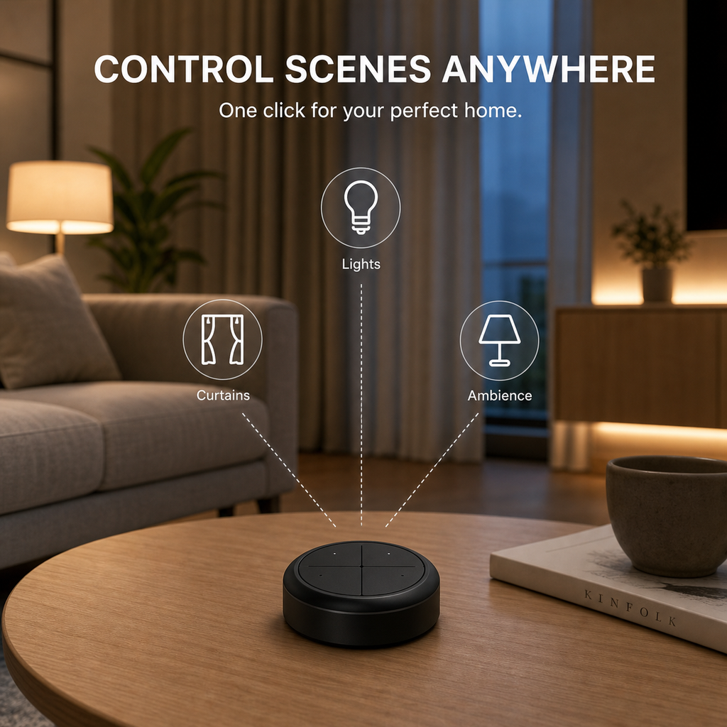 Contrôle des scènes du salon avec la télécommande NéoKey Scene Comfort V2.