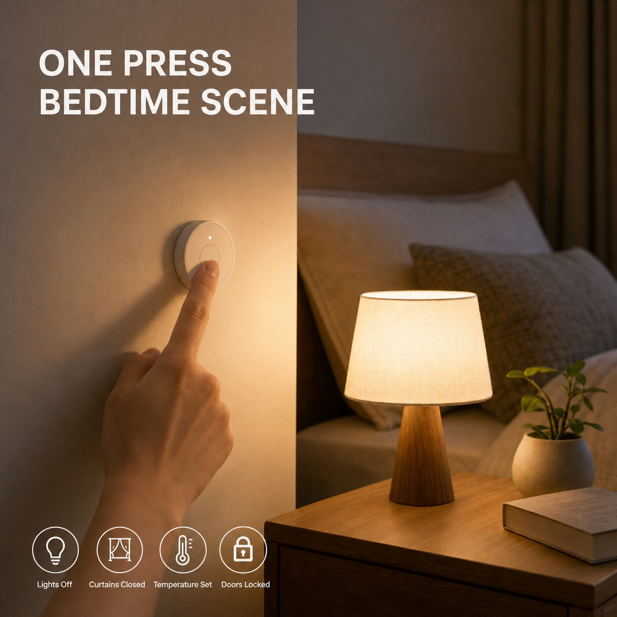 Scène de chevet activée en une pression avec NéoKey Scene Comfort V2.