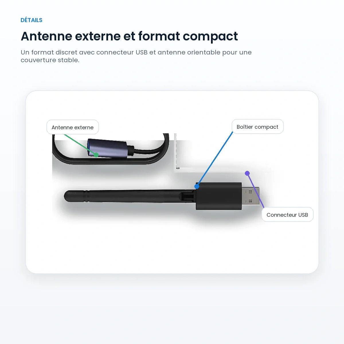 Détail du dongle ZigBee Thread avec connecteur USB et antenne
