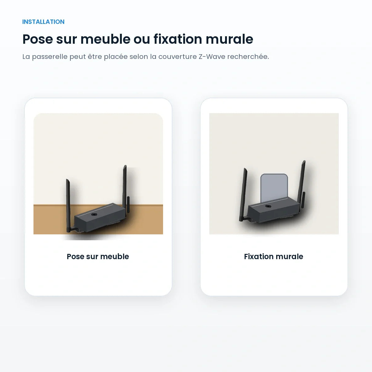 Passerelle Z-Wave PoE installée sur bureau ou support mural