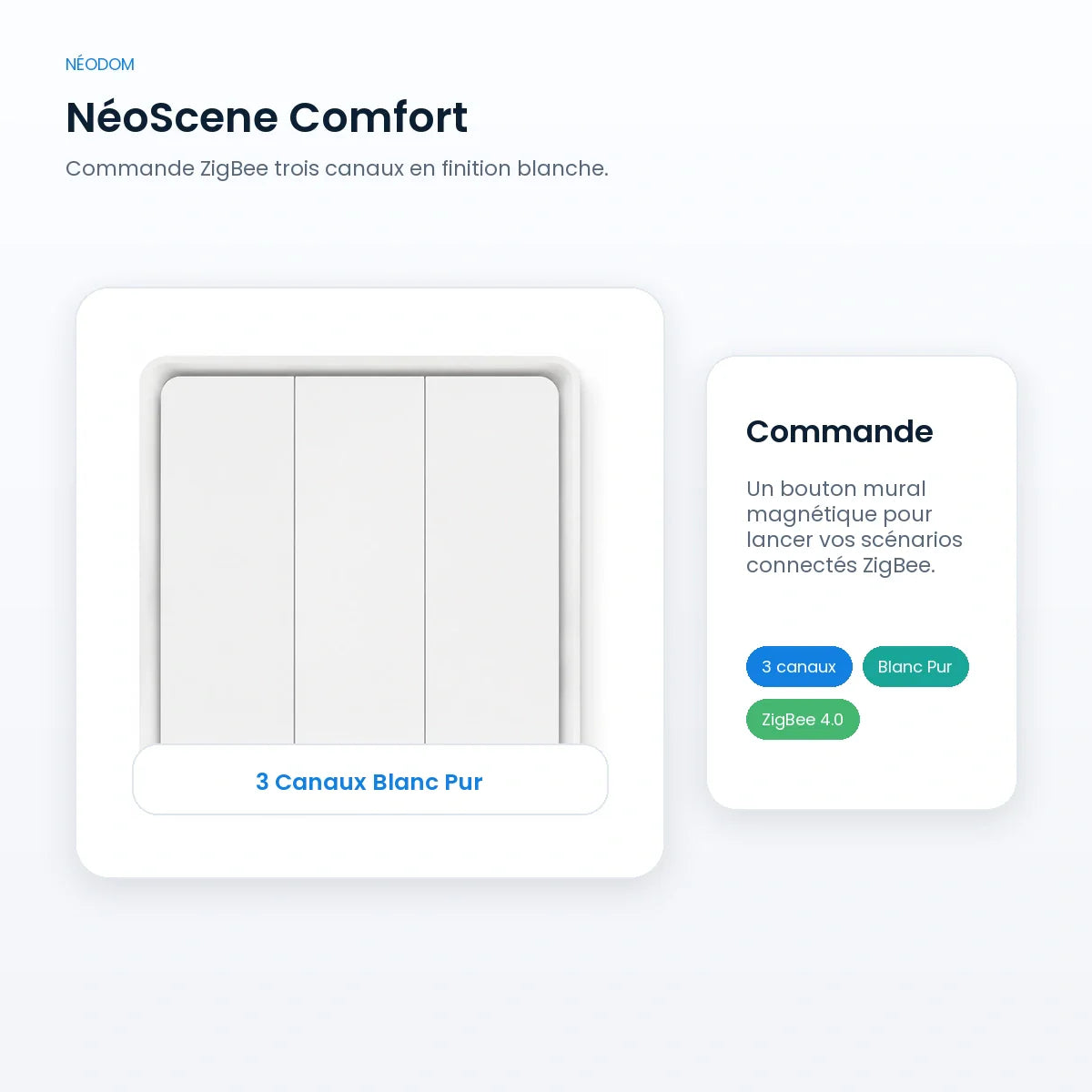 Commande de scénarios ZigBee NéoScene Comfort 3 canaux blanc.