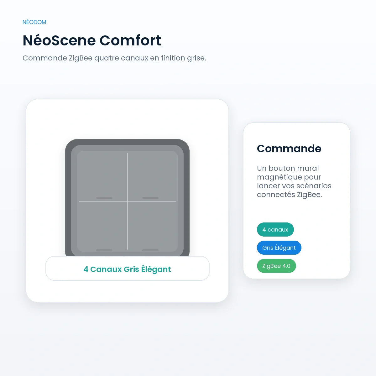 Commande de scénarios ZigBee NéoScene Comfort 4 canaux gris.