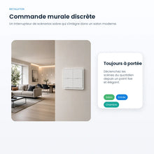 Commande murale NéoScene Comfort installée dans un salon moderne.