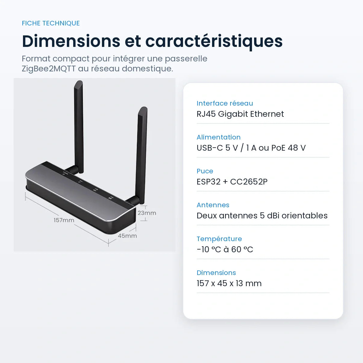 Fiche technique française de la passerelle NéoLink PoE Essential.