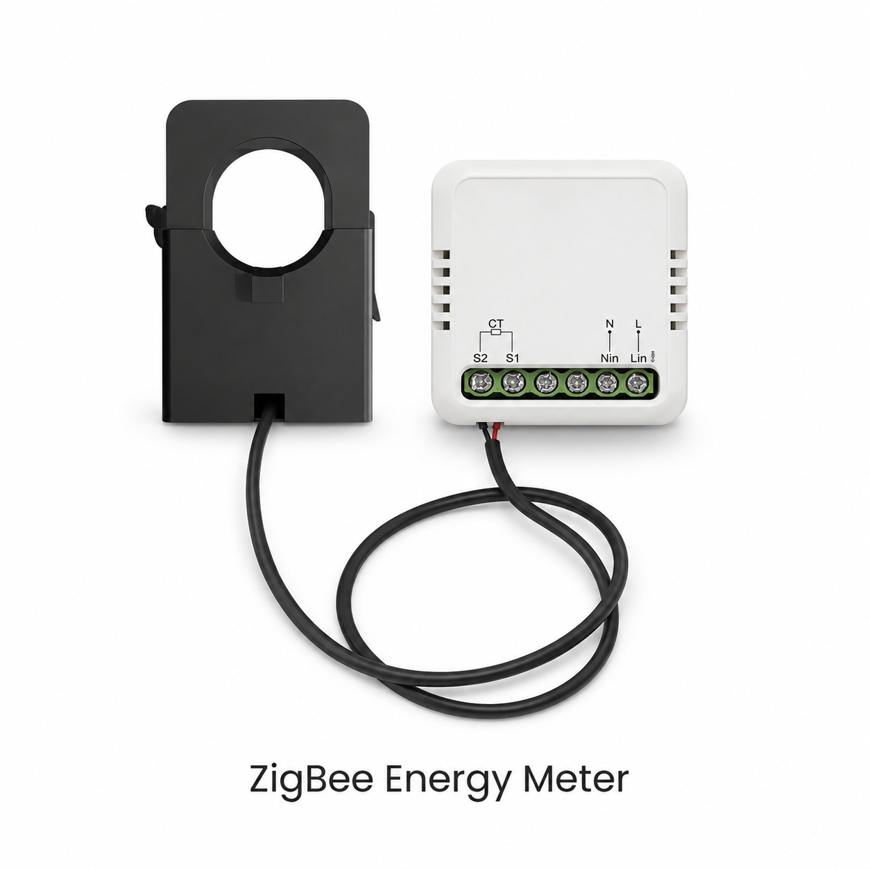 Studio packshot of ZigBee energy meter with 100A clamp