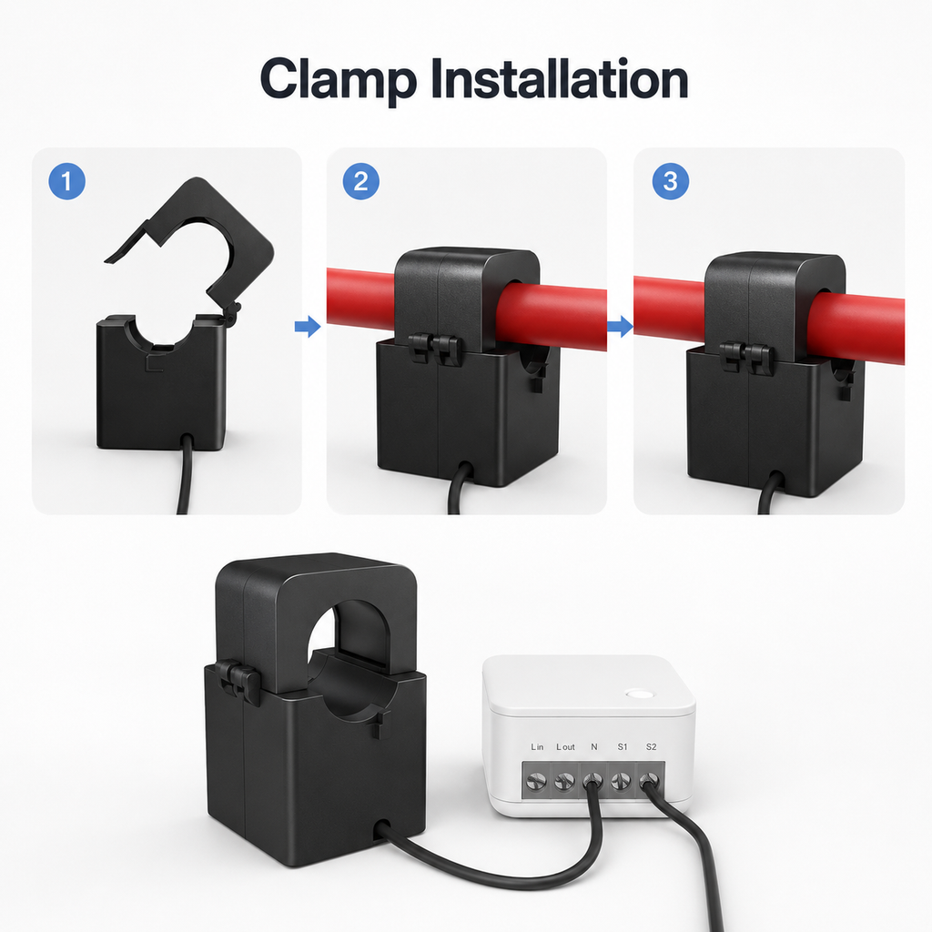 Clamp current transformer installation around power cable
