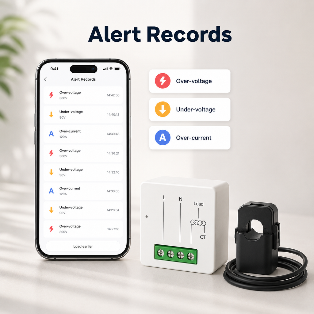 Alert records app screen for smart energy meter