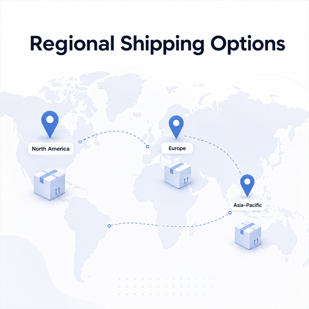 Generic regional shipping options map without carrier logos