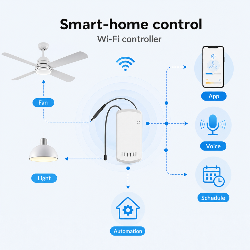 Generic smart home control diagram for Wi-Fi fan and light controller