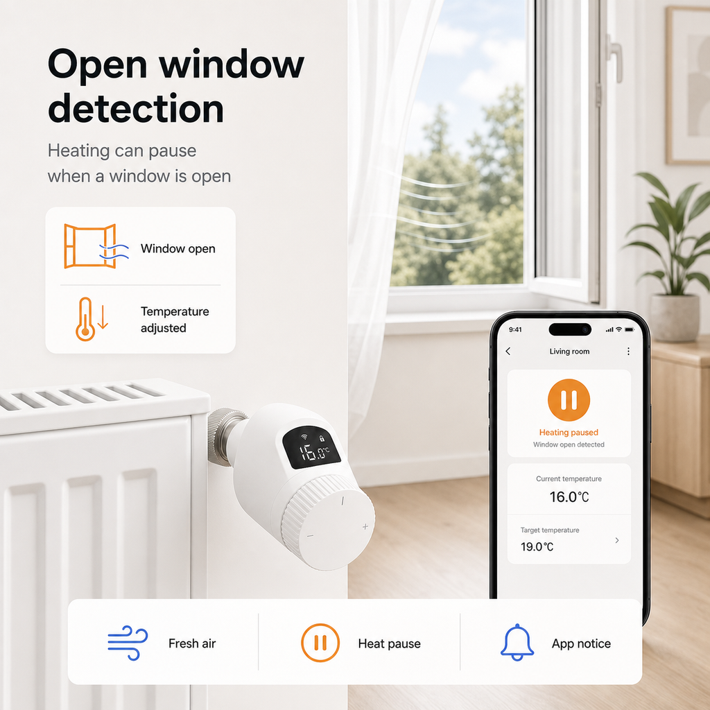 Open window detection scene with NéoForce radiator valve