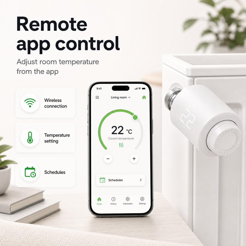 Remote app control graphic for NéoForce radiator valve