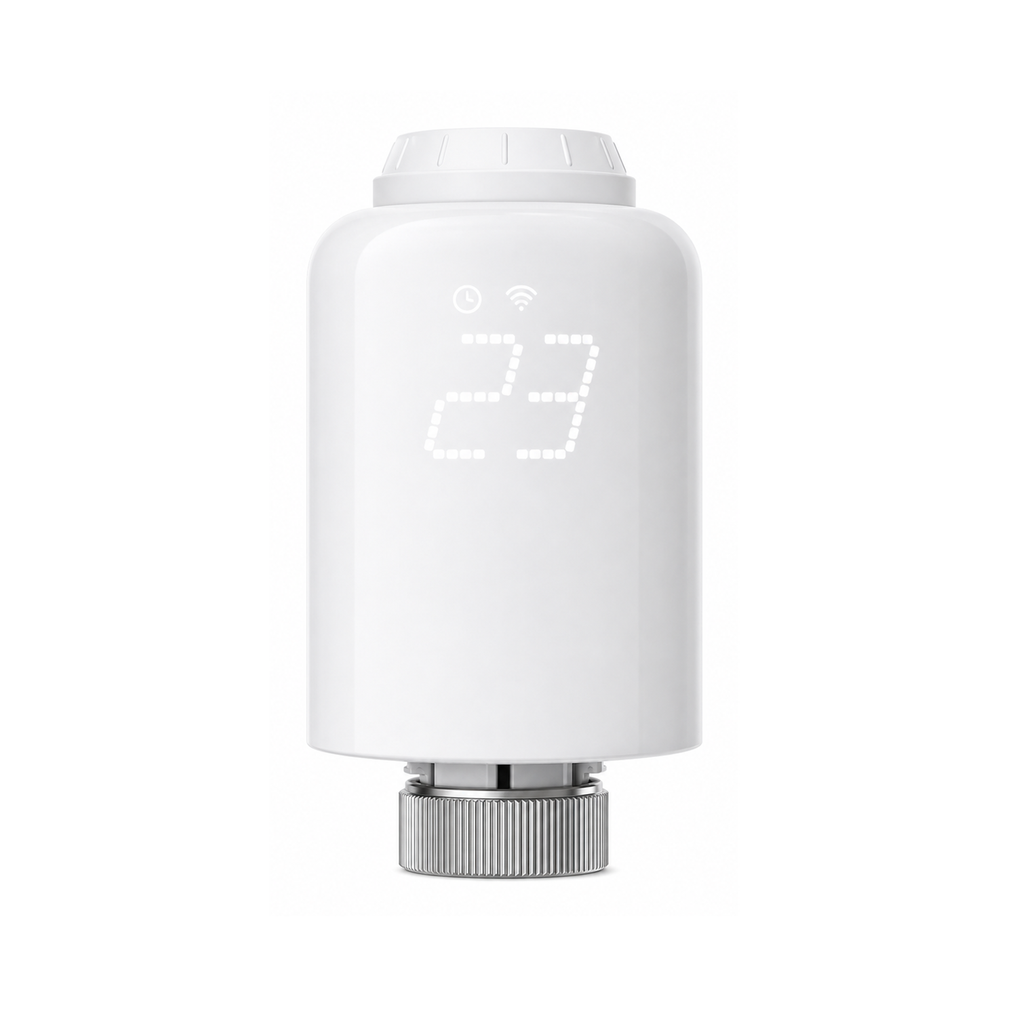 Vanne thermostatique NéoForce Comfort blanc pur vue de face sur fond studio blanc