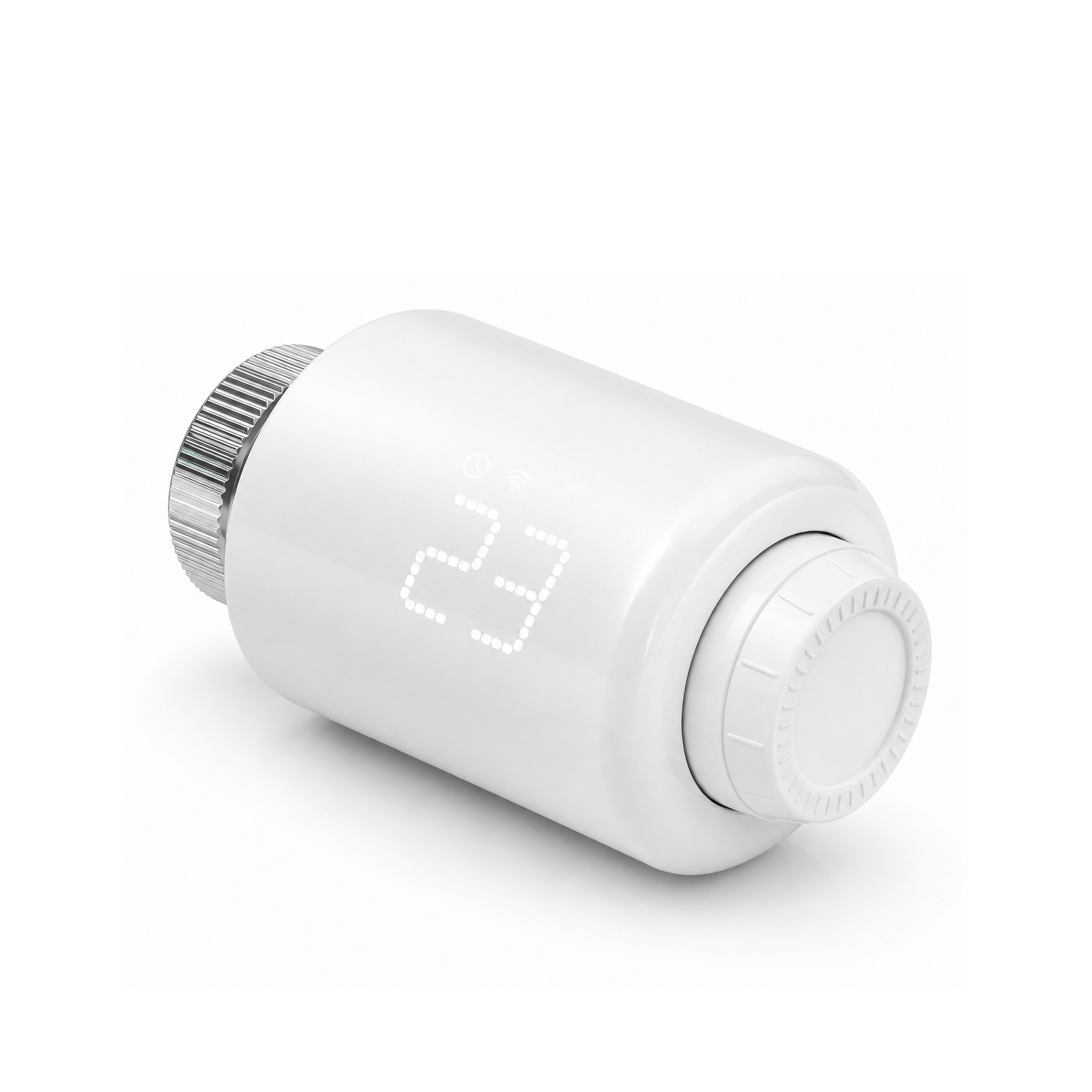 Vanne thermostatique NéoForce Comfort blanc pur sur fond studio blanc