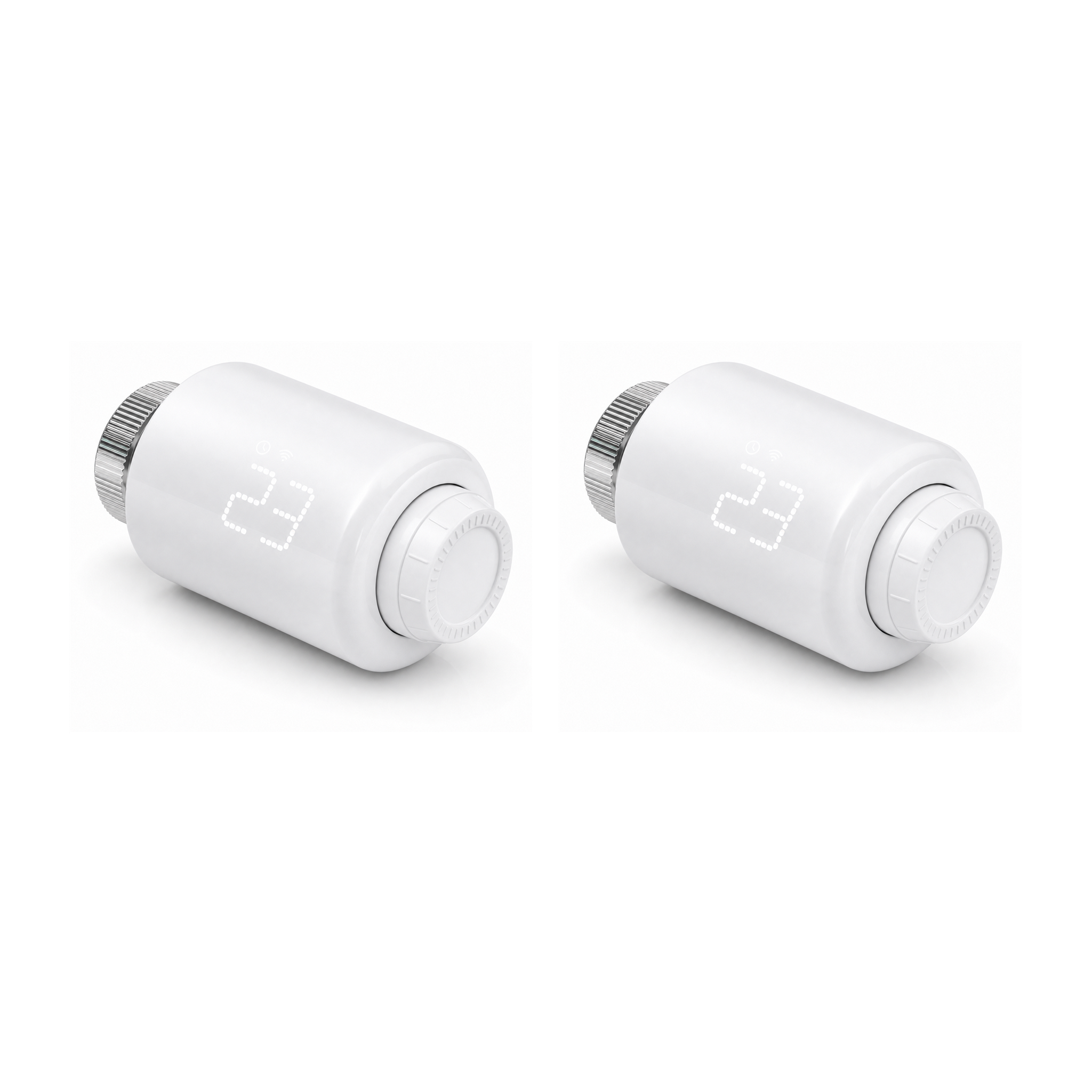Pack de 2 vannes thermostatiques NéoForce Comfort blanc pur sur fond studio blanc
