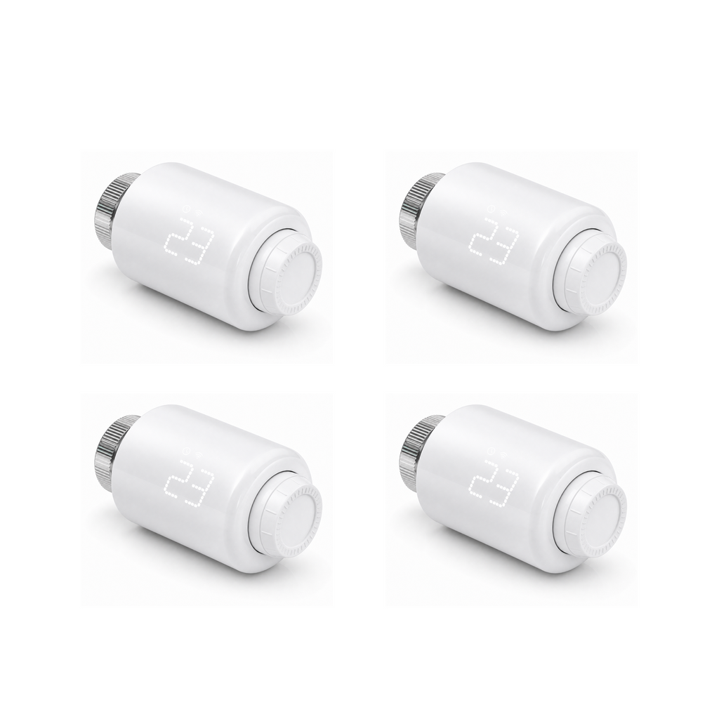 Pack de 4 vannes thermostatiques NéoForce Comfort blanc pur sur fond studio blanc