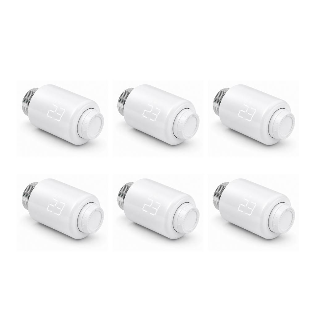 Pack de 6 vannes thermostatiques NéoForce Comfort blanc pur sur fond studio blanc
