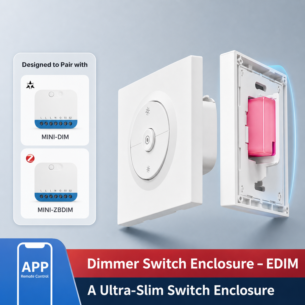 NéoFrame Dim Pro EDIM switch enclosure pairing with MINI-DIM and MINI-ZBDIM