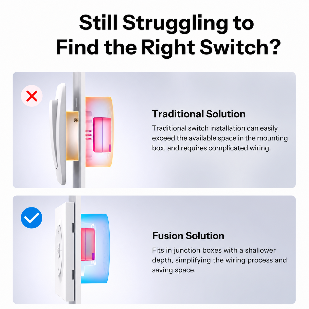 NéoFrame Dim Pro Fusion solution shallow junction box comparison