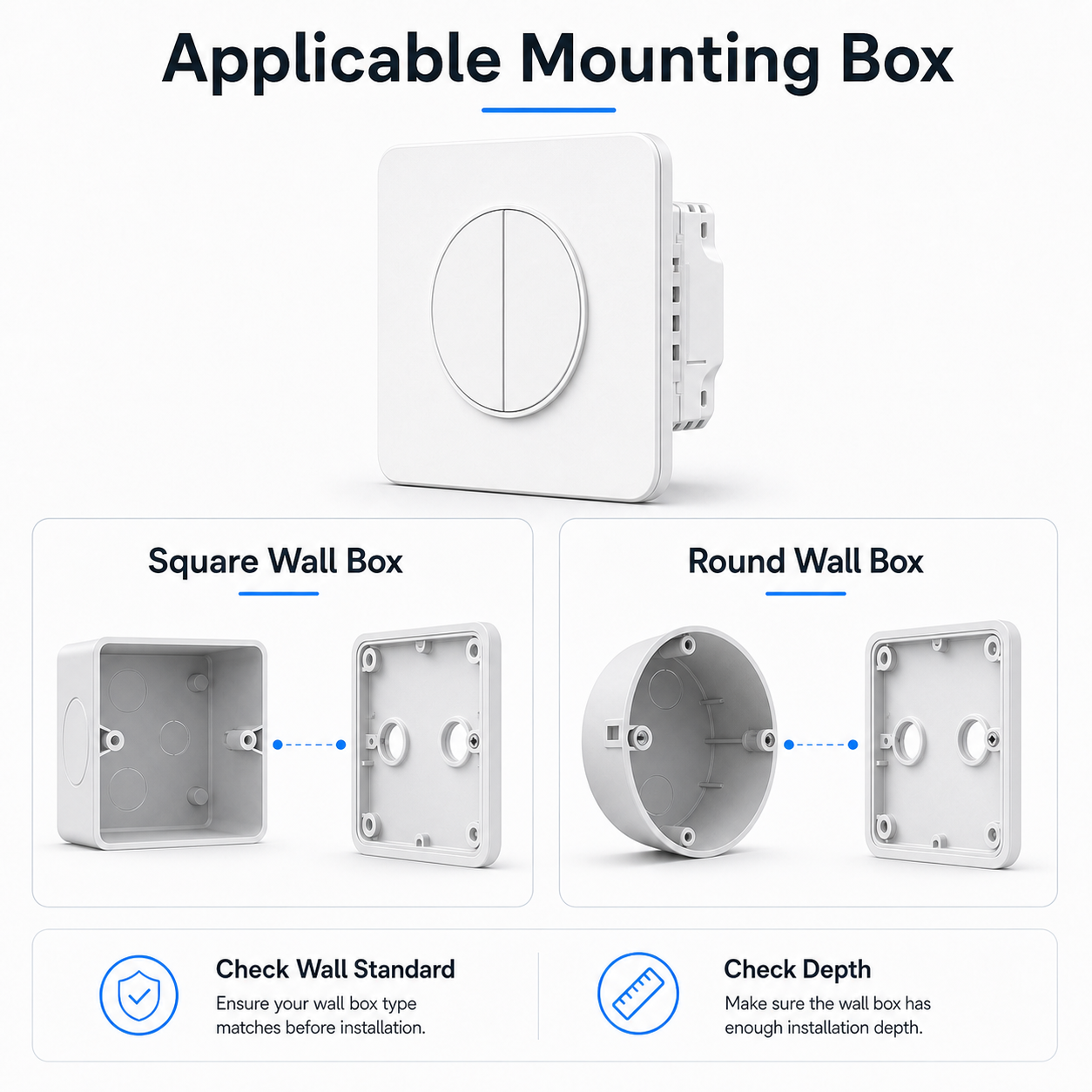 NéoFrame Duo Pro compatibilité boîtier mural carré ou rond