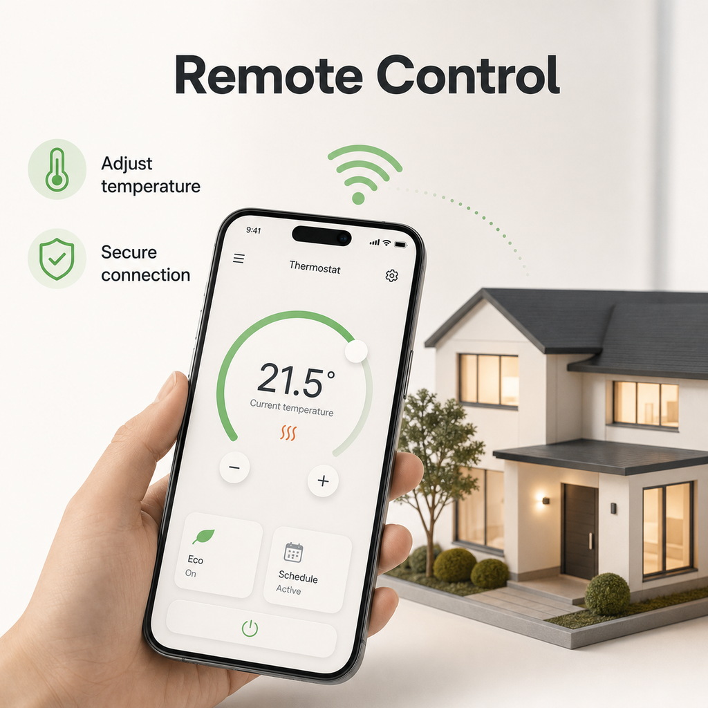 Contrôle à distance du thermostat NéoFree Comfort depuis un smartphone avec interface générique.