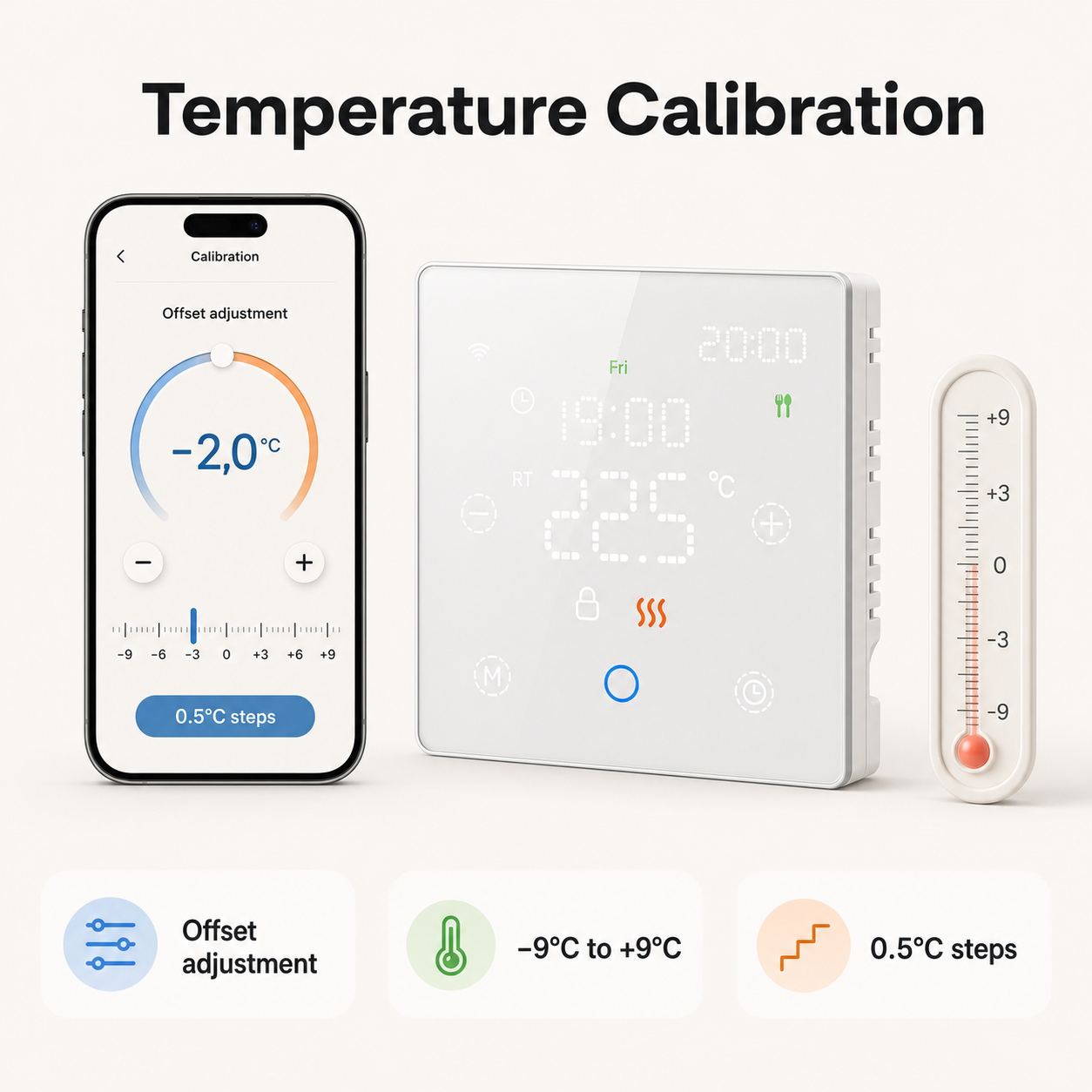 Réglage de calibrage de température du thermostat sans fil NéoFree Comfort avec application générique.