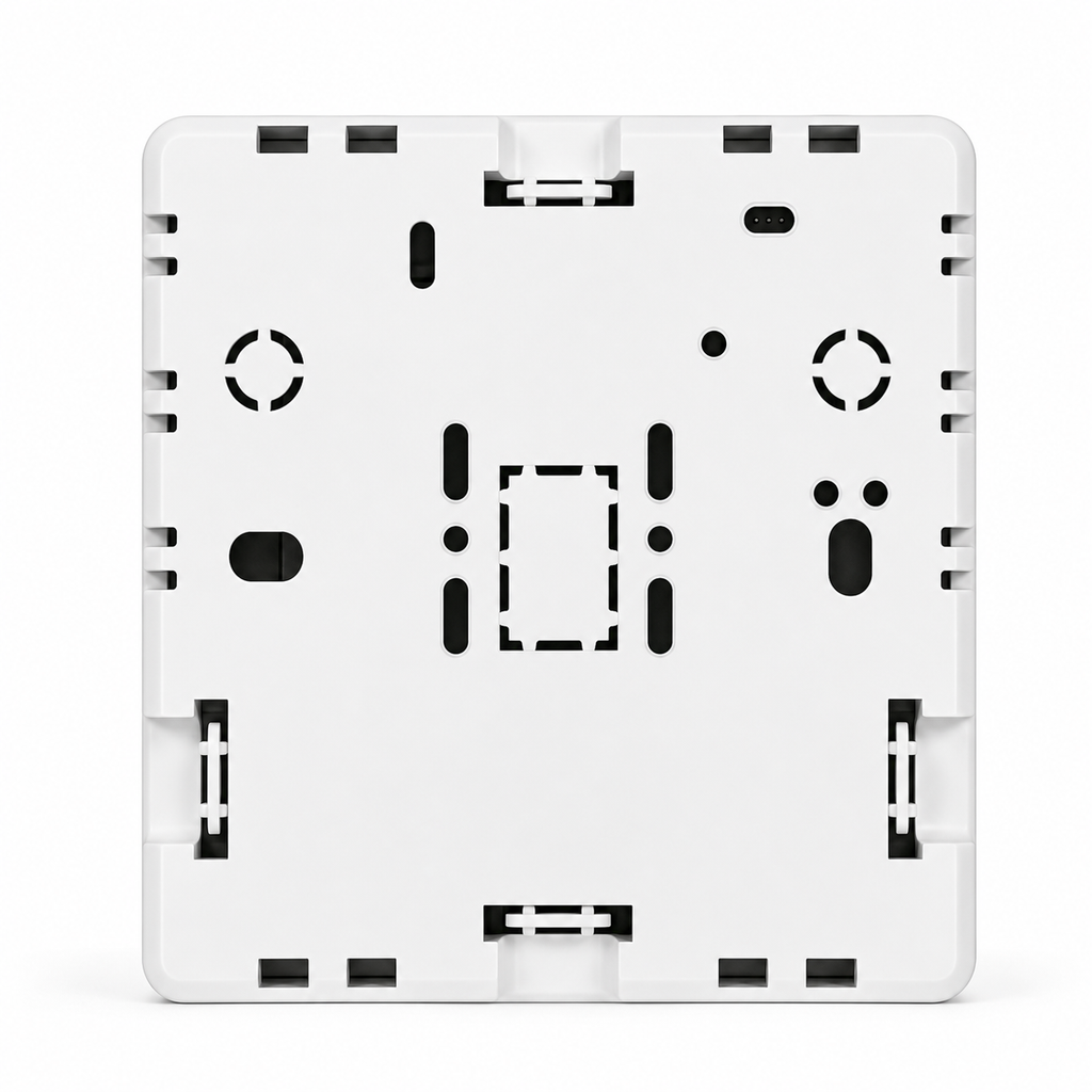 Dos du boîtier blanc du thermostat NéoFree Comfort avec encoches de fixation.