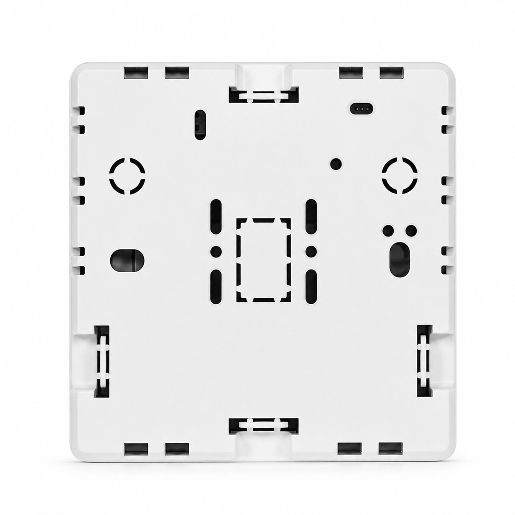 Vue arrière du thermostat sans fil NéoFree Comfort avec platine de fixation murale.