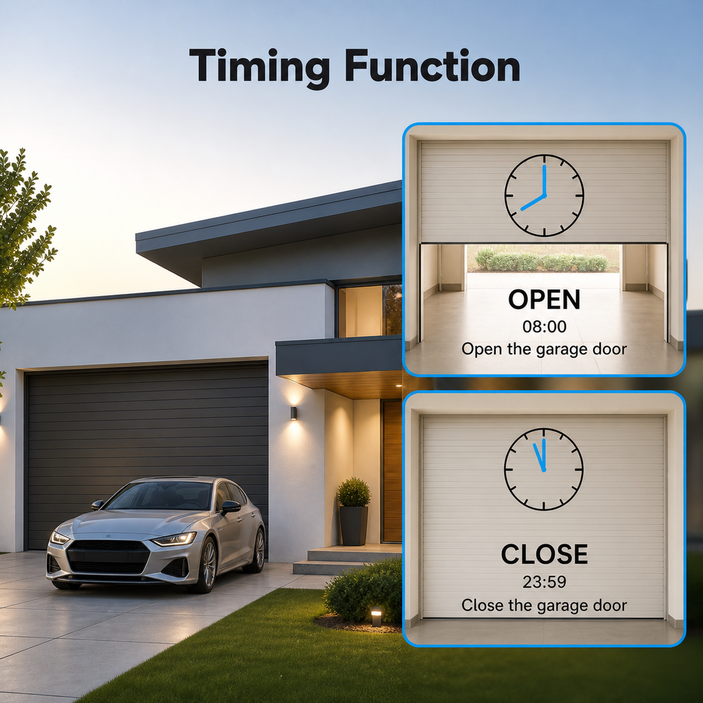 NéoGarage Mini Comfort timing function for scheduled garage door opening and closing