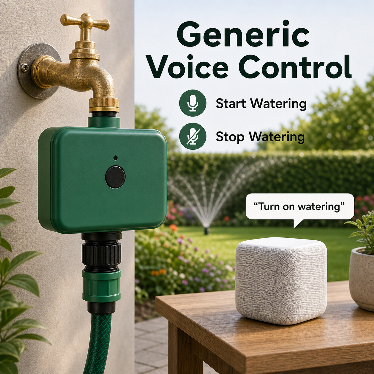 Generic voice control scene for smart irrigation water timer