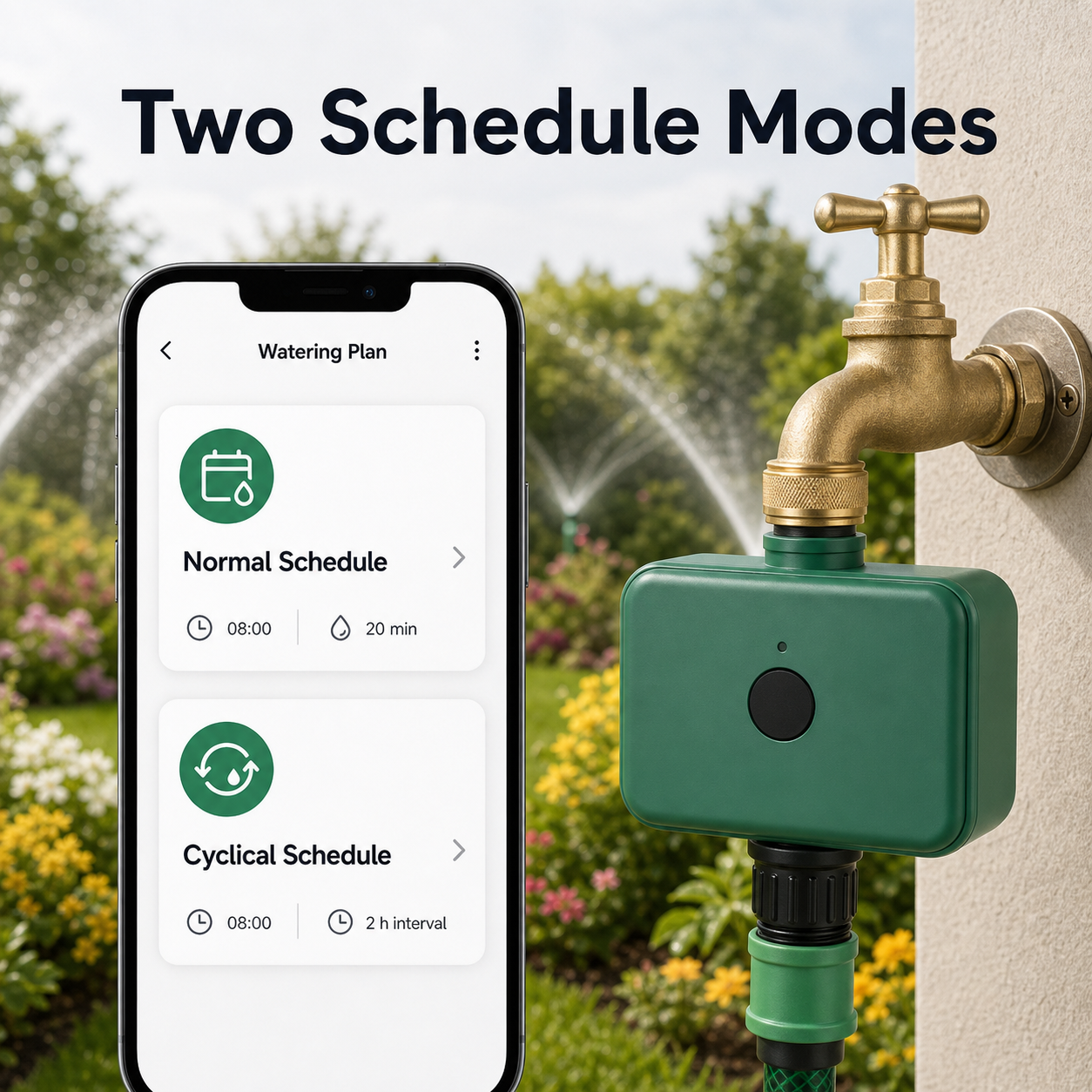 Two schedule modes for smart irrigation water timer