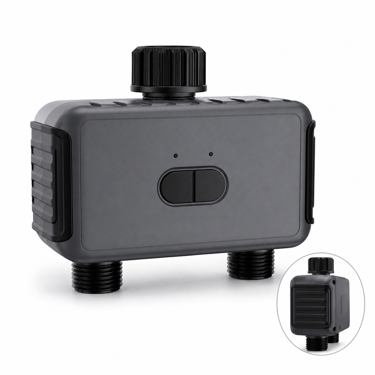 Compact product view of two-outlet Bluetooth garden water timer
