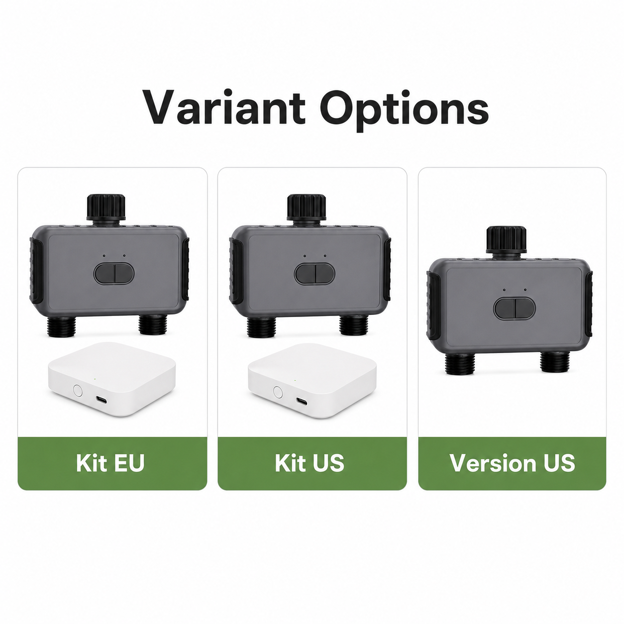 Variant options for Kit EU Kit US and Version US garden water timer