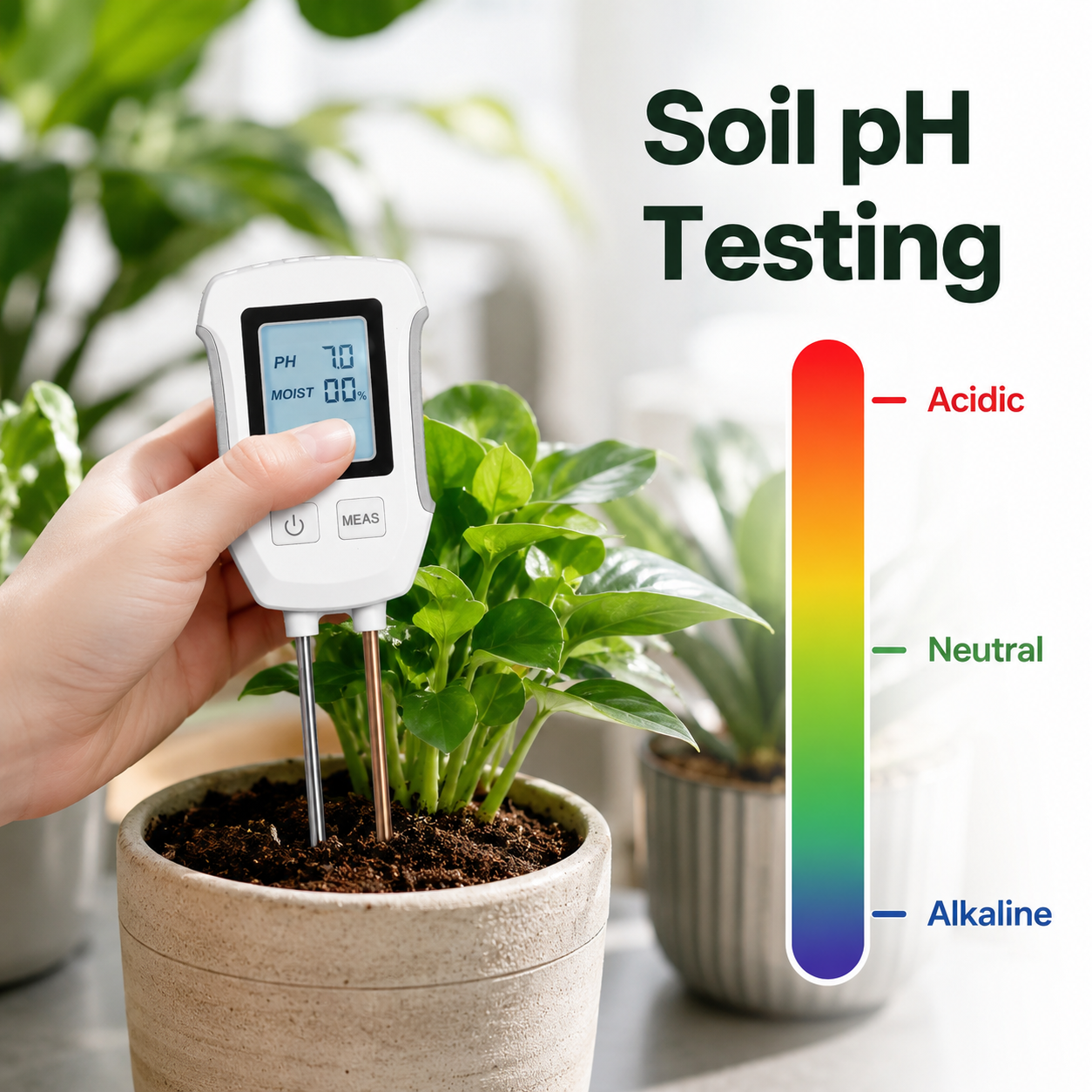 Soil pH testing feature image with pH scale and plant pot