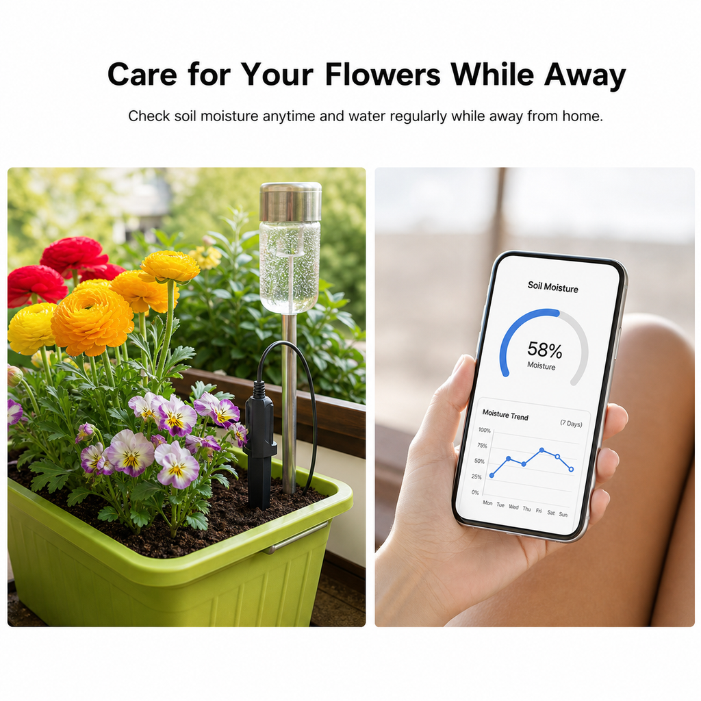 Care for flowers while away with soil moisture monitoring