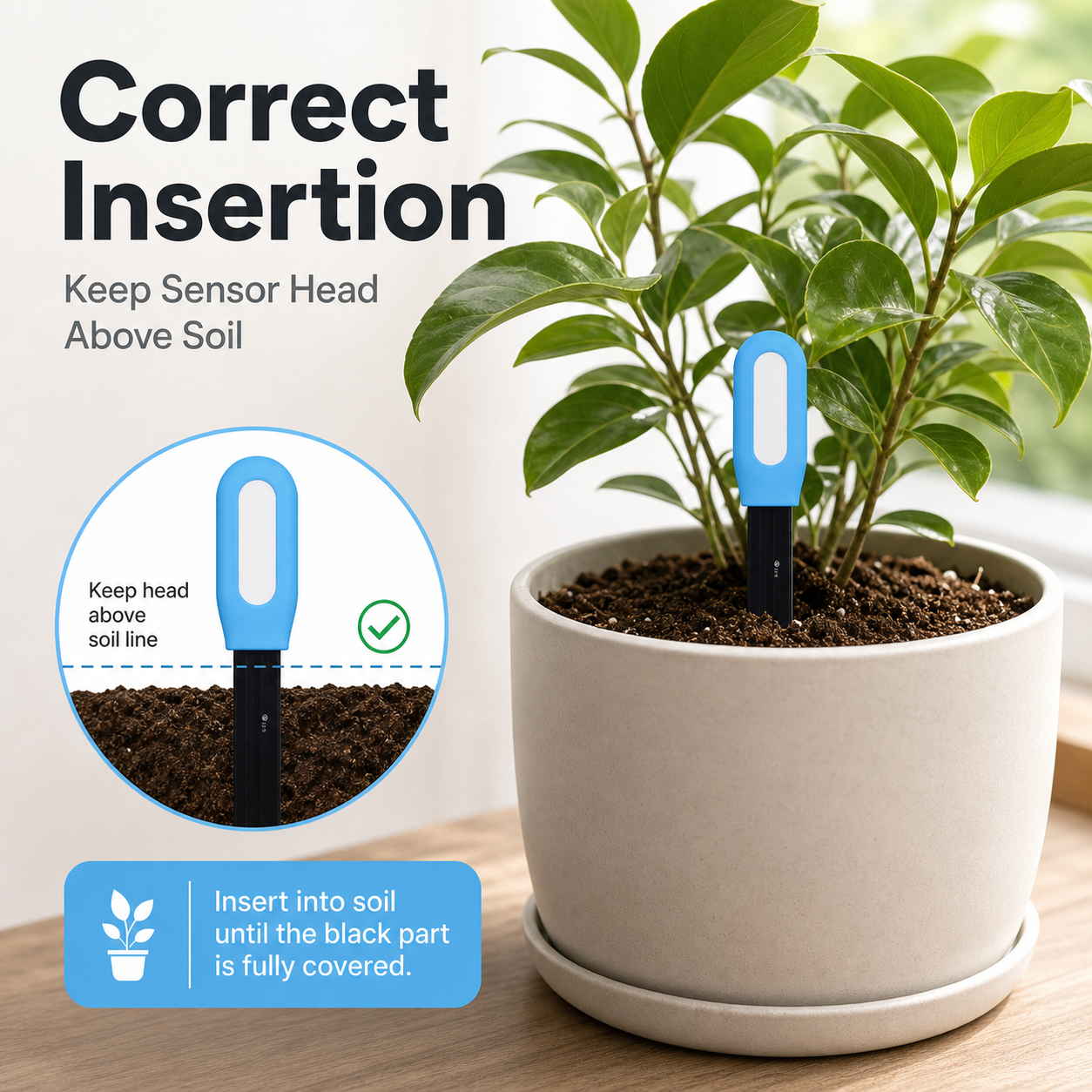 Correct insertion guide for soil sensor probe