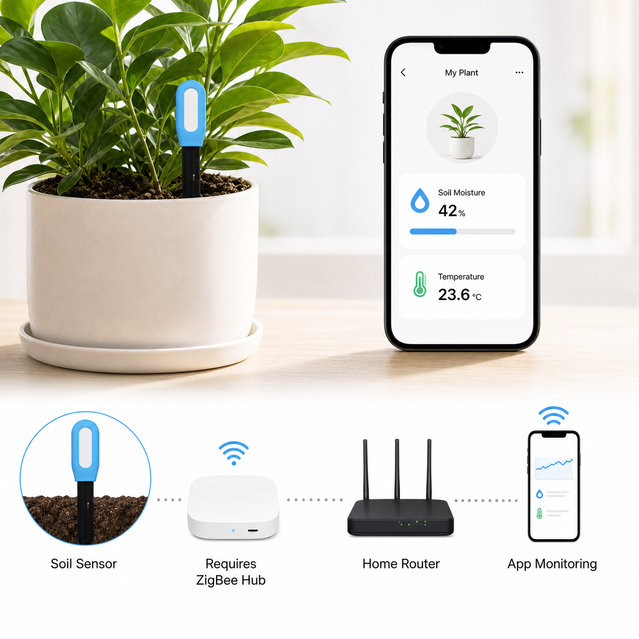 ZigBee hub connection diagram for smart soil sensor