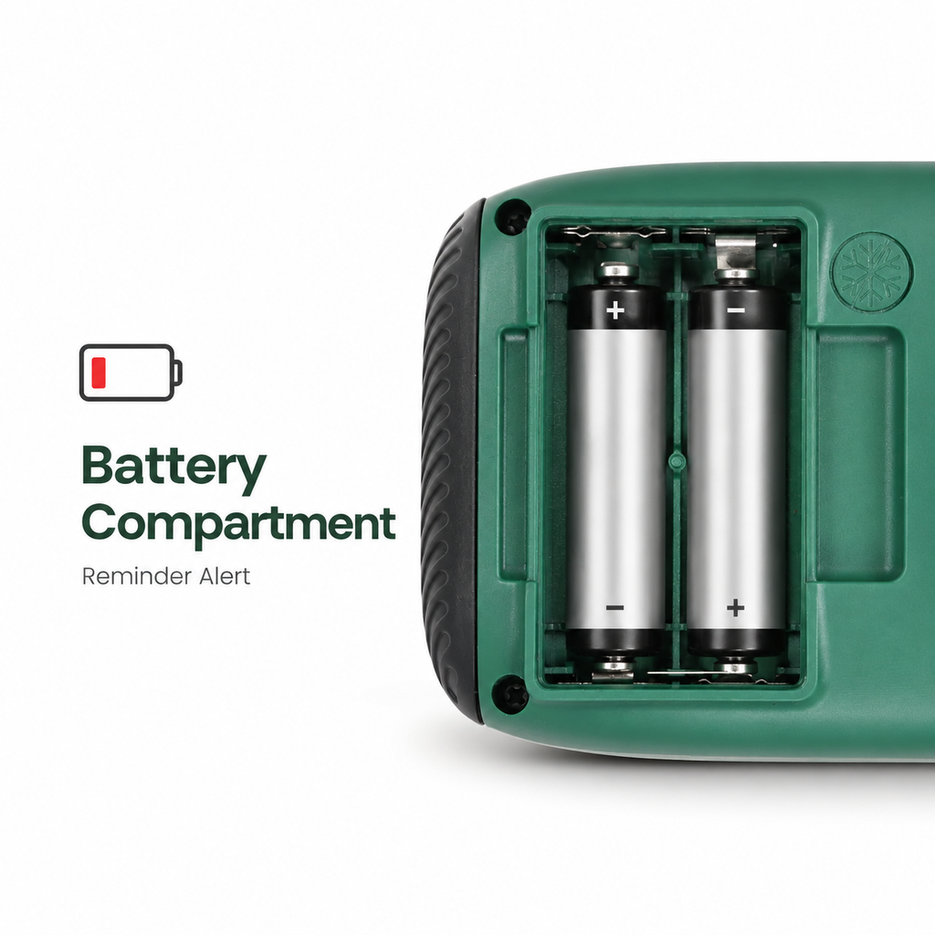 Battery compartment and low battery reminder for water timer