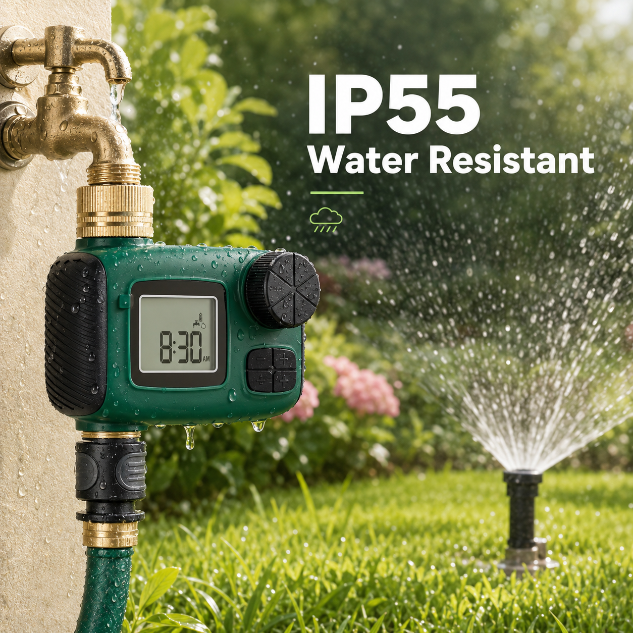 IP55 water resistant garden water timer in sprinkler scene