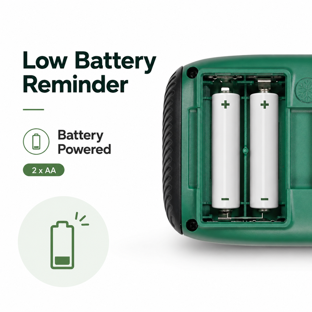 Low battery reminder and battery compartment for garden water timer